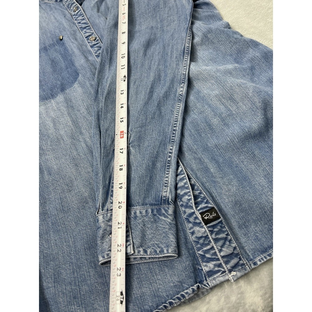Rails Ashlyn Denim Shirt Womens Medium Dark Wash Button Front Chambray Boho - Picture 9 of 9